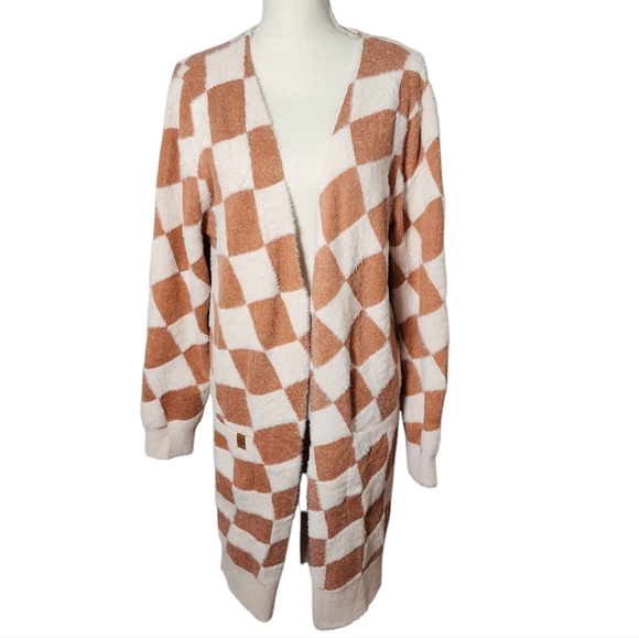 Simply Southern Sweaters - Simply Southern Fuzzy Checkered Print Long Cardigan Size‎ Large
